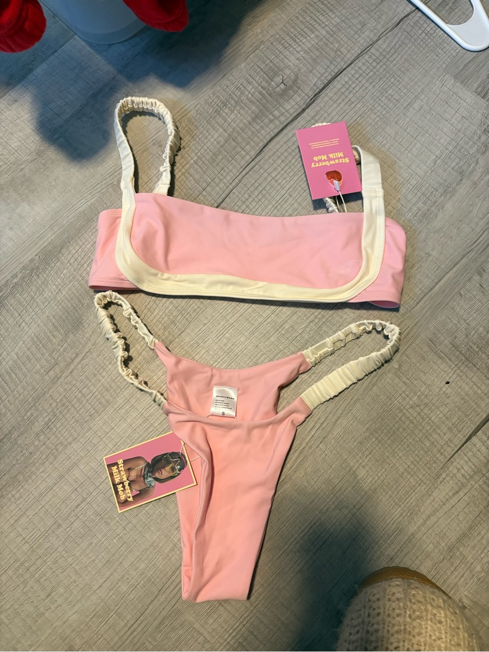 Pink Bikini Set with Cream Trim